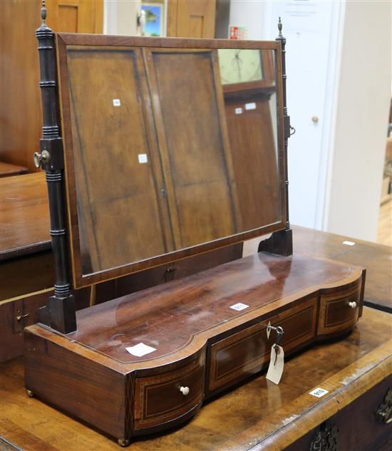A Regency satinwood banded and chequer inlaid mahogany toilet mirror W.73cm